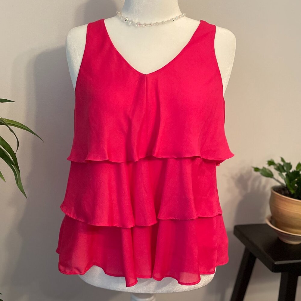 Rafaella Women's Top, Size M, Sleeveless Hot Pink with Ruffles